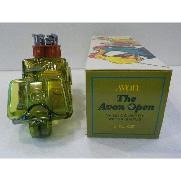 Vintage The Avon Open Green Glass Golf Cart Wild Country After Shave 5 oz Bottle - Picture 2 of 4